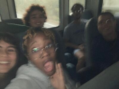 me, charm, xavier, some other ppl on a bus