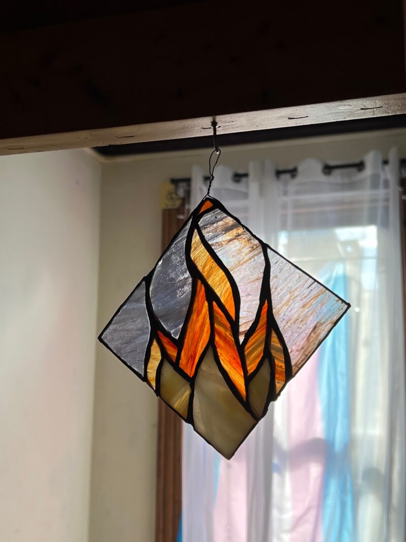 stained glass in the shape of fire