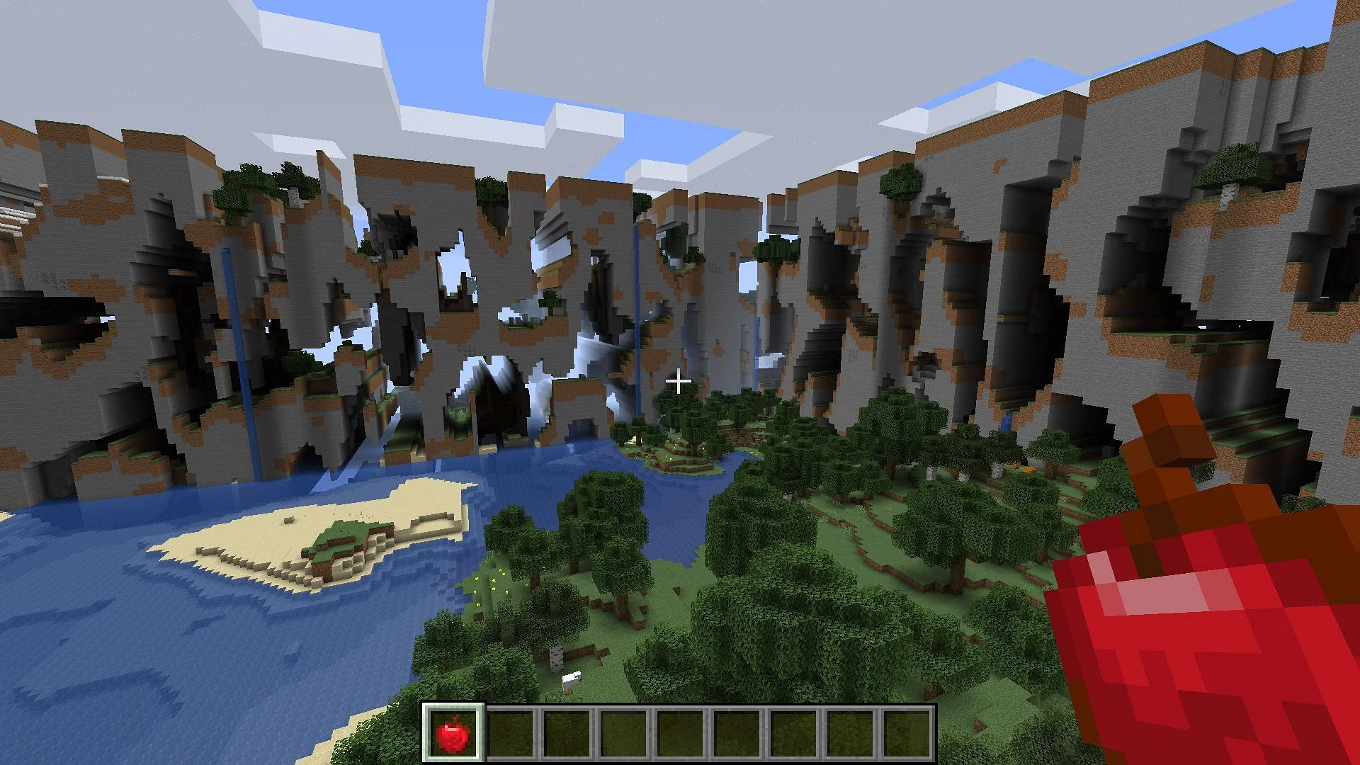 Minecraft far lands, showing distorted terrain
