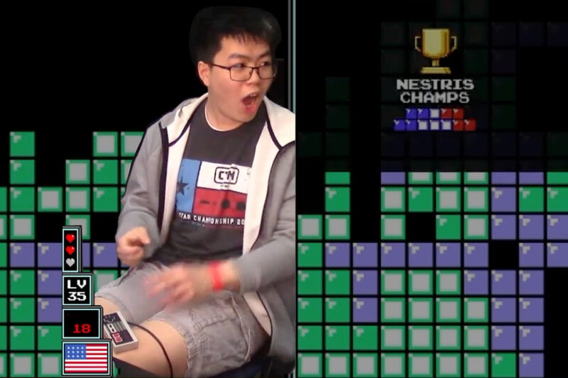 Justin Yu reacts with surprise and delight to his Classic Tetris World Championship win on Oct. 15. 