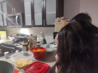 making kimbap with friends