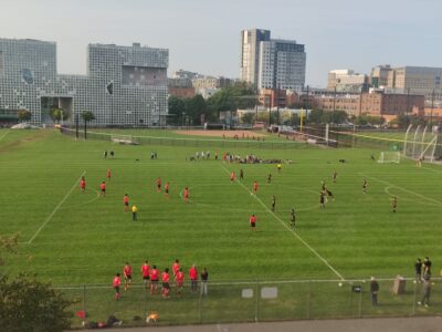 soccer match happening across from simmons