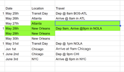 plan for a train trip to Atlanta, New Orleans, and Chicago