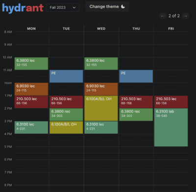 my hydrant schedule for fall 23
