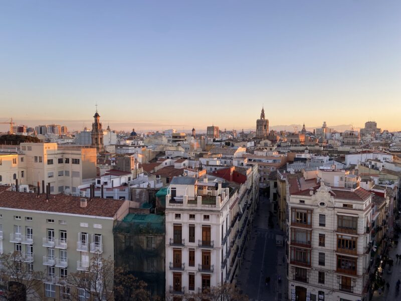city skyline at sunset