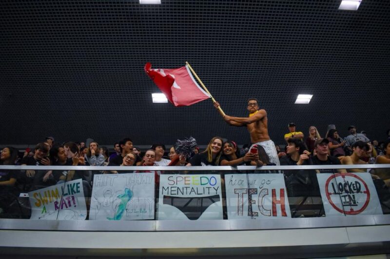 Large crowd at swim meet.