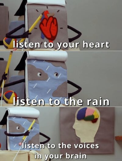 Listen to your heart! Listen to the rain! Listen to the voices in your brain!
