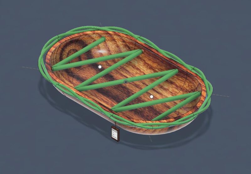 A digital mockup of the container made of natural materials.