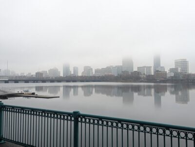 a foggy day in Boston, fog over the Boston skyline