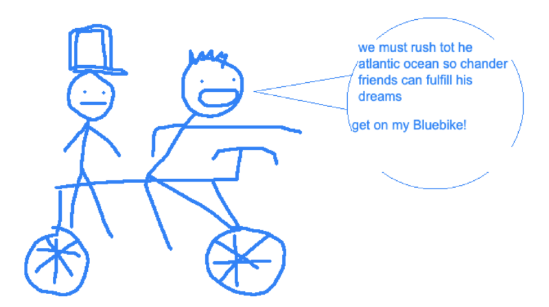 matt leblanc clone: we must rush tot he atlantic ocean so chander friends can fulfill his dreams. get on my bluebike!