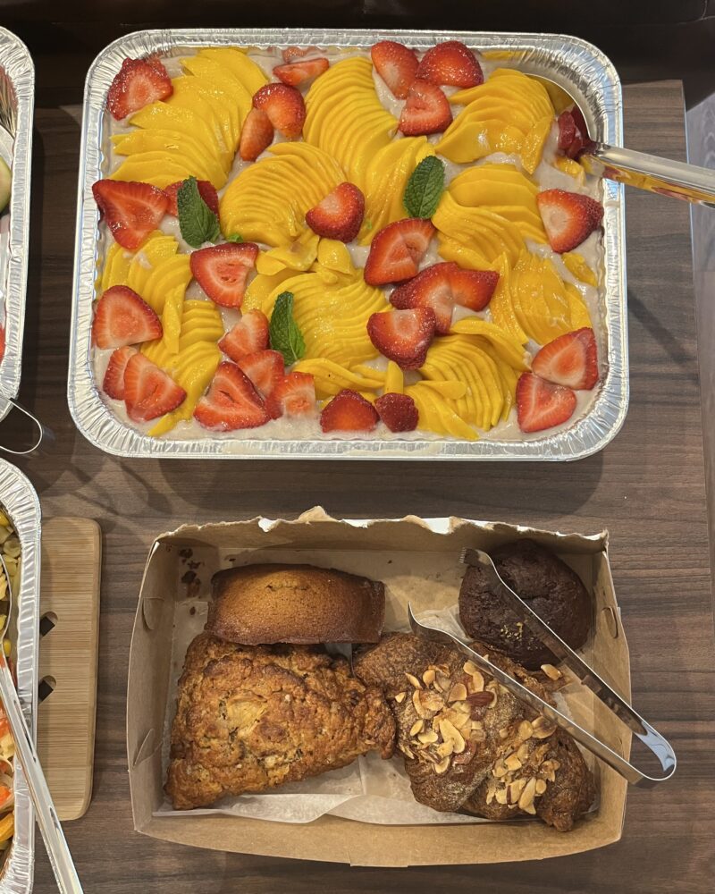Image of scones and strawberry-mango rice pudding