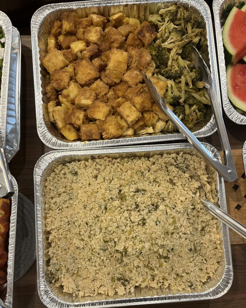 Grilled tofu, broccoli, and cauliflower rice.