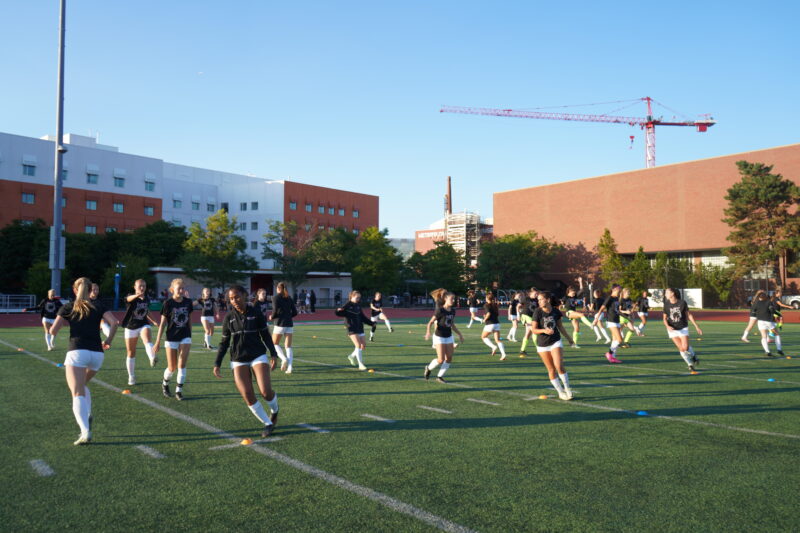 Players running in lines.
