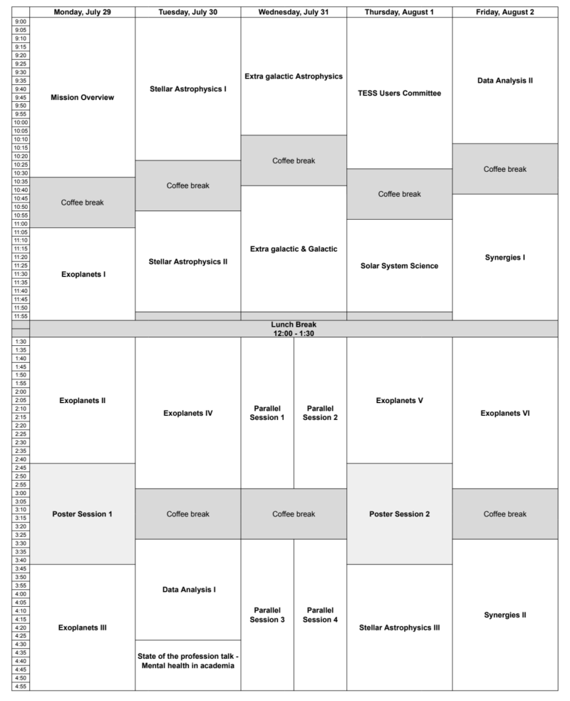 Block schedule for TESS Science Conference III