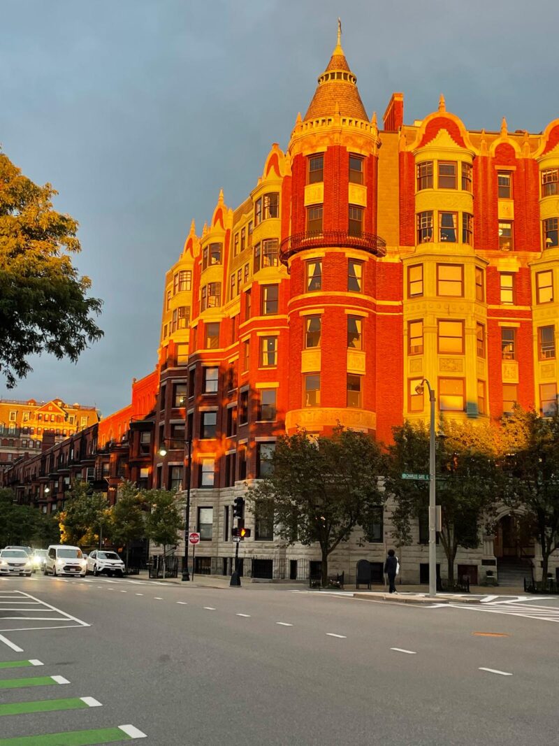 Sunshine hitting Boston building.