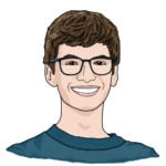 An illustration of Aiden's profile. He has light skin, short brown hair and is wearing a blue shirt.