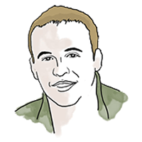 A head-and-shoulders illustration of Petey. He has light skin, short brown hair, and is wearing a green shirt.