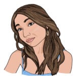 An illustration of Veronica's profile. She has long, brown hair, medium-toned skin, and is wearing a blue tank top.