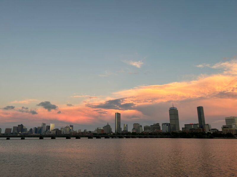 Boston skyline during sunset.