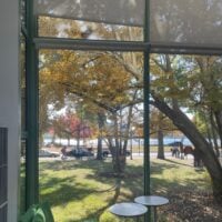 Library with large window facing the river.