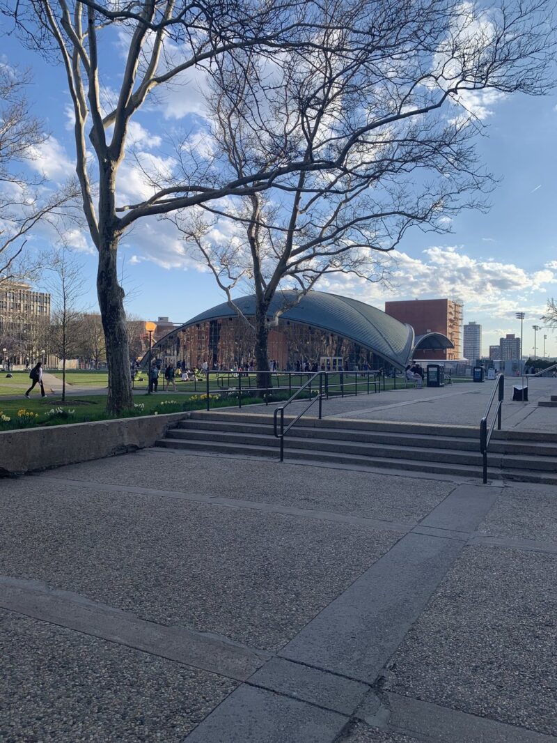 a shot of kresge lawn in partially cloudy weather