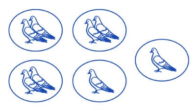 picture showing 5 circles with 8 pigeons distributed