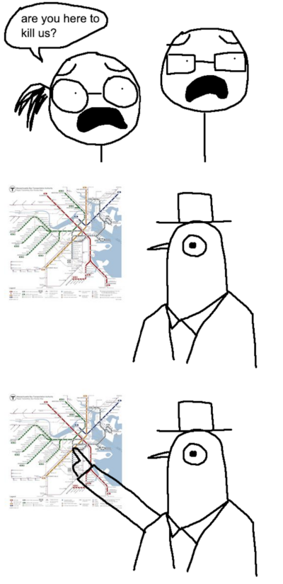 the pigeon man points to a clue on the mbta map