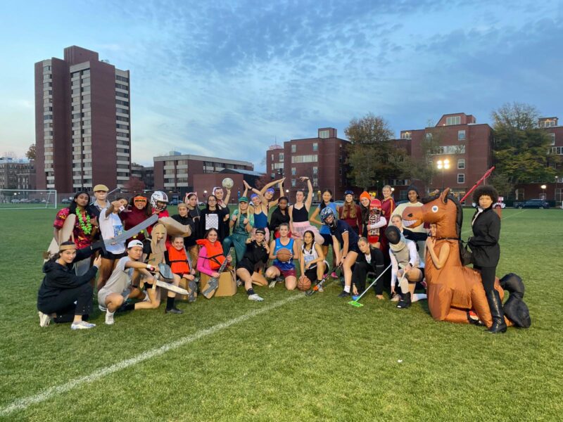Team dressed up as different sports for Halloween.