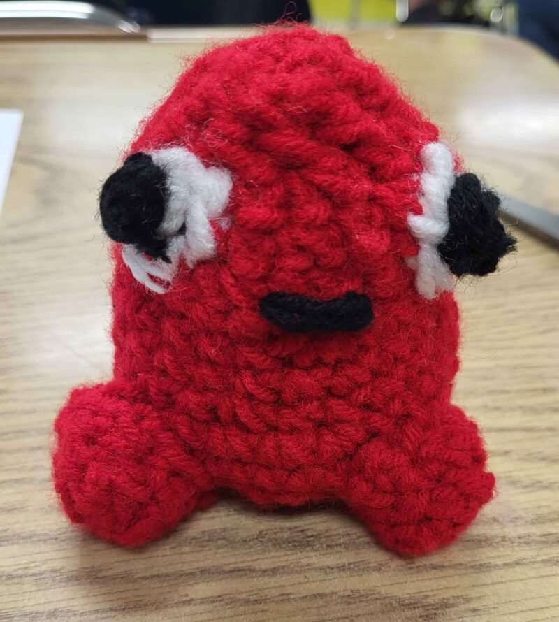 red crochet plushie