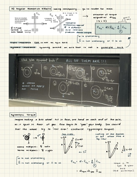 A page of iPad notes discussing dynamic imbalance and gyroscopic torque