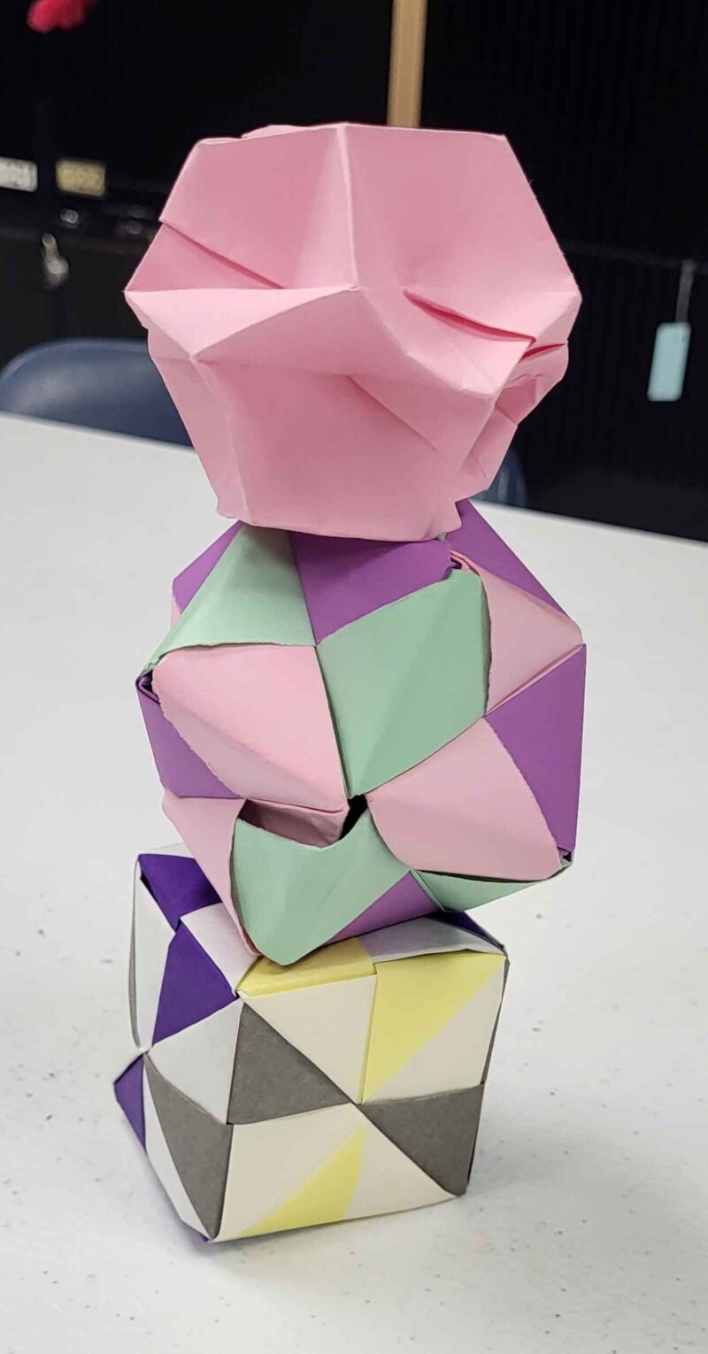 three colorful origami polyhedra