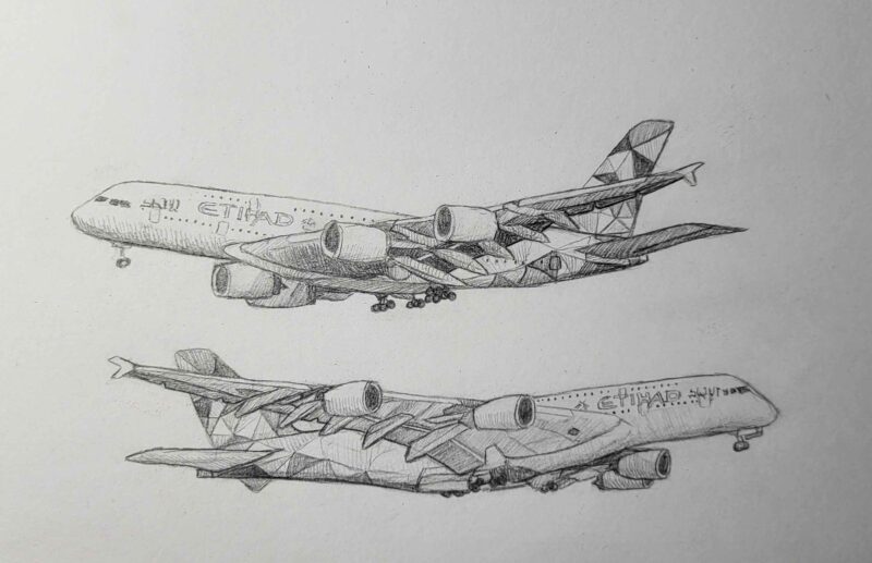 two sketches of etihad planes