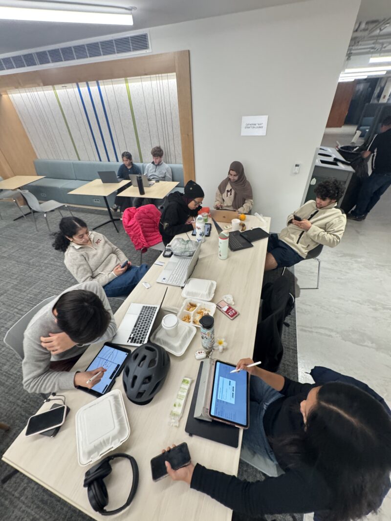 Overhead photo of study group at table.