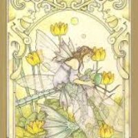 The Eight of Cups Tarot Card, which features a nymph riding a dragonfly through a…