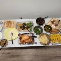 Thanksgiving food laid out on a table