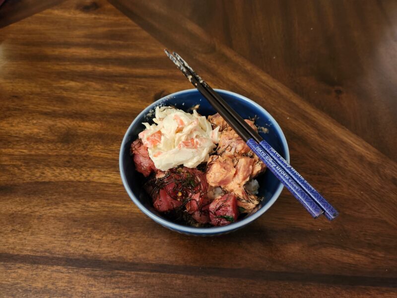 poke & imitation crab in a bowl
