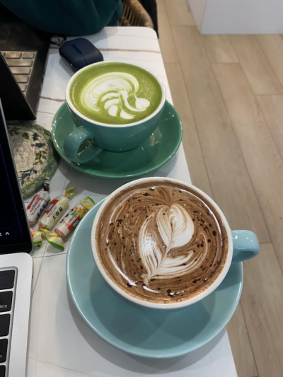 hot chocolate and matcha latte