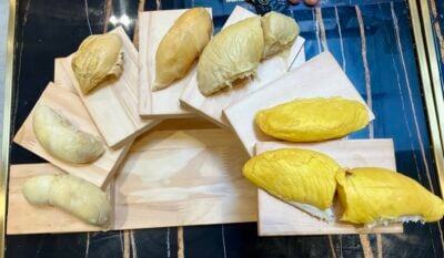 artfully-arranged platter of durian