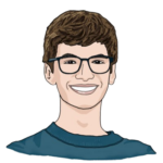 An illustration of Aiden's profile. He has light skin, short brown hair and is wearing a blue shirt.