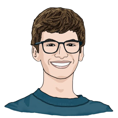 An illustration of Aiden's profile. He has light skin, short brown hair and is wearing a blue shirt.