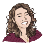 An illustration of Allison's profile. She has light skin, shoulder-length wavy brown hair and is wearing a striped maroon shirt with a necklace.