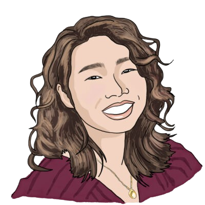 An illustration of Allison's profile. She has light skin, shoulder-length wavy brown hair and is wearing a striped maroon shirt with a necklace.