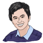 An illustration of Andi's profile. He has light skin, short black hair and is wearing a light blue collared shirt under a darker blue sweater.