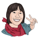 A head-and-shoulders illustration of Anika. They have light skin, medium-length brown hair with bangs, and are wearing a teal shirt with a red bandana, making a peace sign with their left hand.