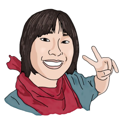 A head-and-shoulders illustration of Anika. They have light skin, medium-length brown hair with bangs, and are wearing a teal shirt with a red bandana, making a peace sign with their left hand.