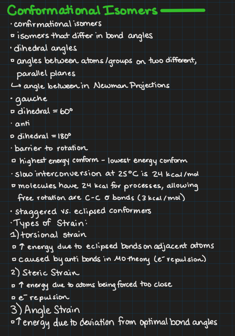 IPad notes from an organic chemistry class on conformational isomers