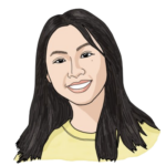 An illustration of Fiona's profile. She has light skin, shoulder-length black hair, a mole under her left eye, and is wearing a light yellow shirt.