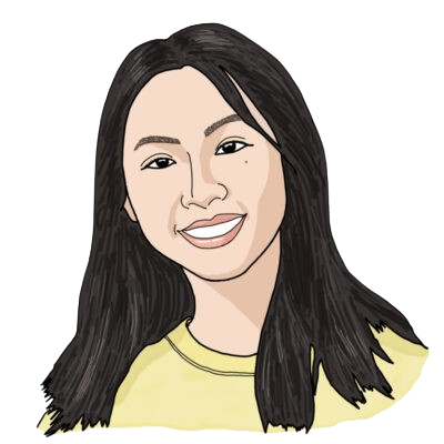 An illustration of Fiona's profile. She has light skin, shoulder-length black hair, a mole under her left eye, and is wearing a light yellow shirt.