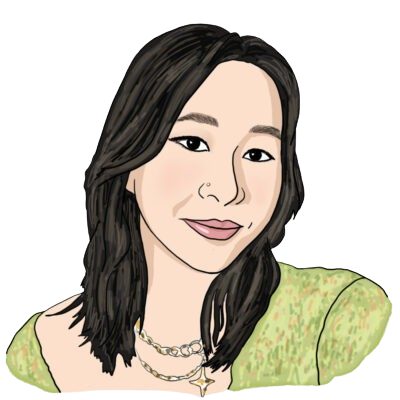 A head-and-shoulders illustration of Gloria. She has light skin, shoulder-length black hair and is wearing a light green shirt and several necklaces.