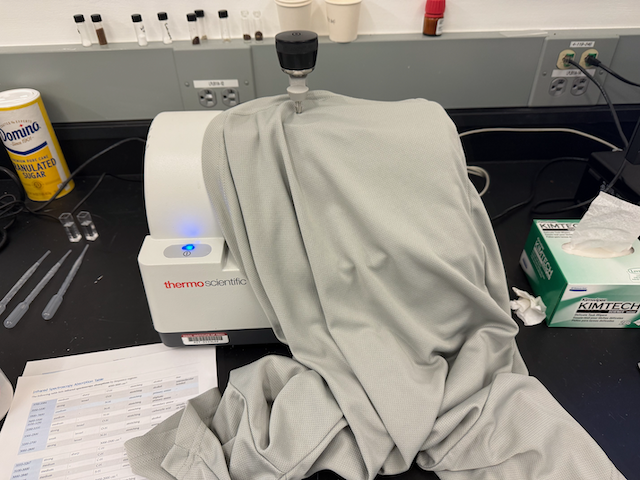 T-shirt draped over the FTIR spectrometer